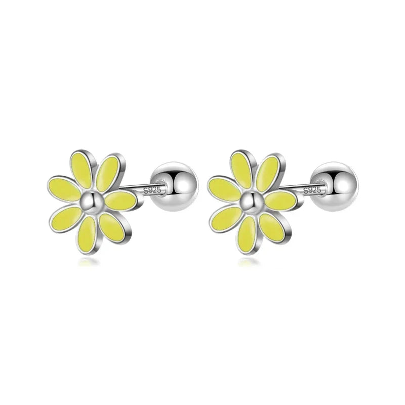 Aretes Flor Esmaltada con Rosca