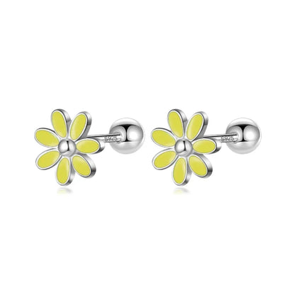 Aretes Flor Esmaltada con Rosca