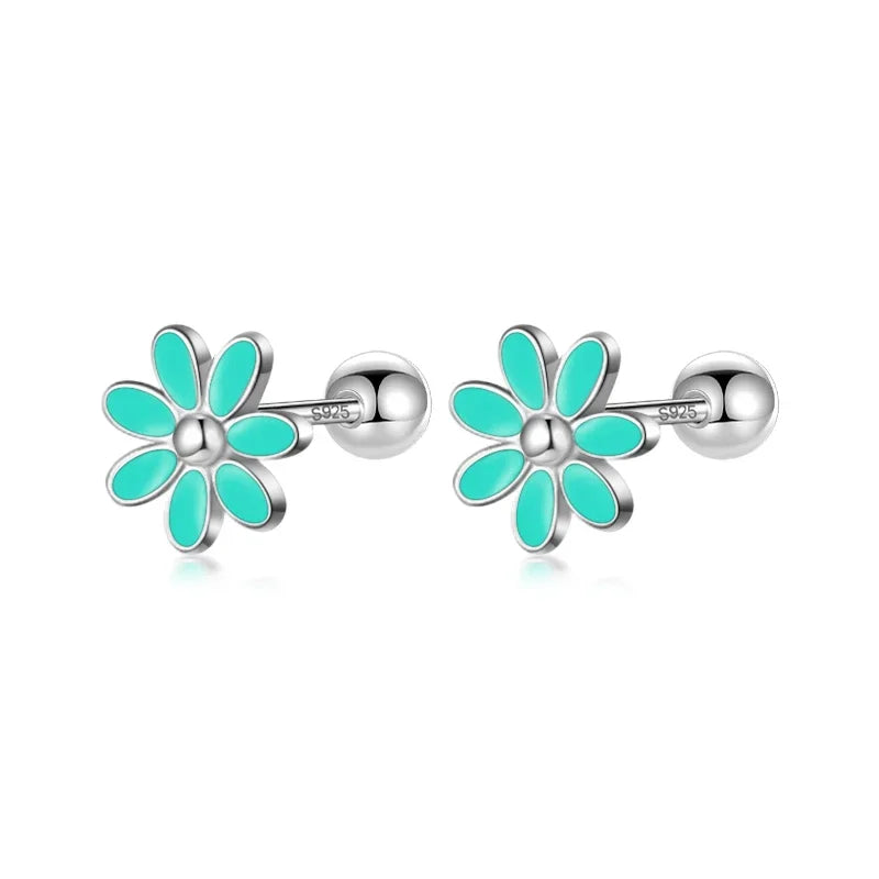Aretes Flor Esmaltada con Rosca