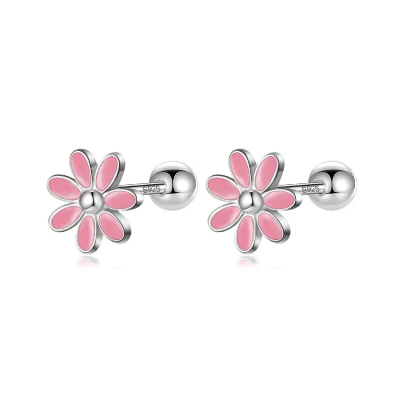 Aretes Flor Esmaltada con Rosca