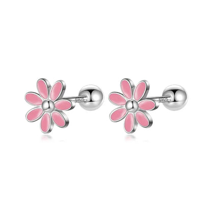 Aretes Flor Esmaltada con Rosca