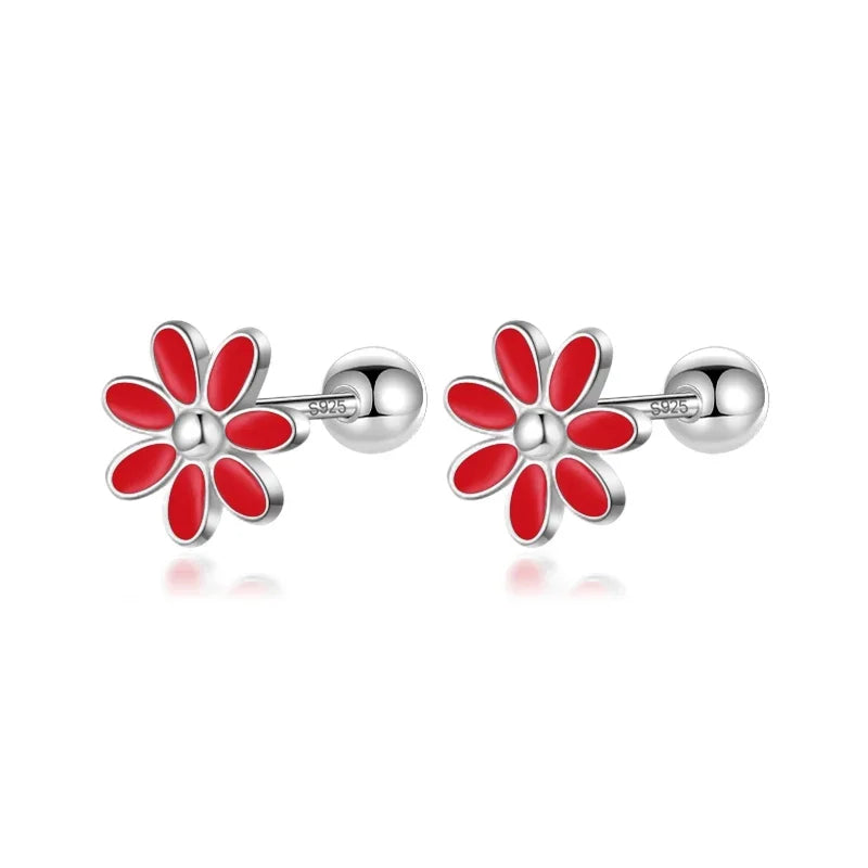 Aretes Flor Esmaltada con Rosca