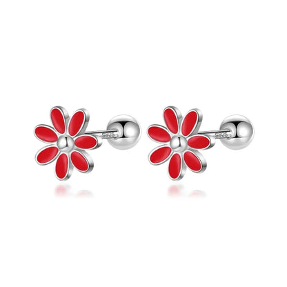 Aretes Flor Esmaltada con Rosca