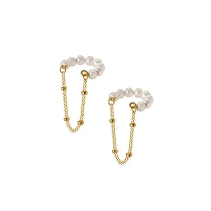 Aretes de Clip con Perla y Cadena