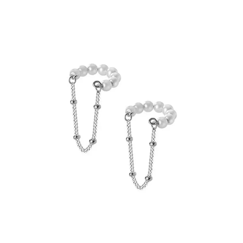 Aretes de Clip con Perla y Cadena