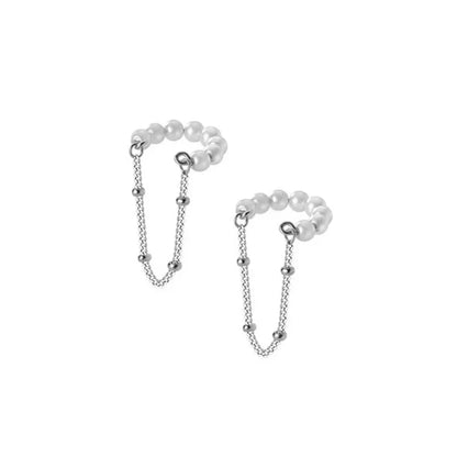 Aretes de Clip con Perla y Cadena