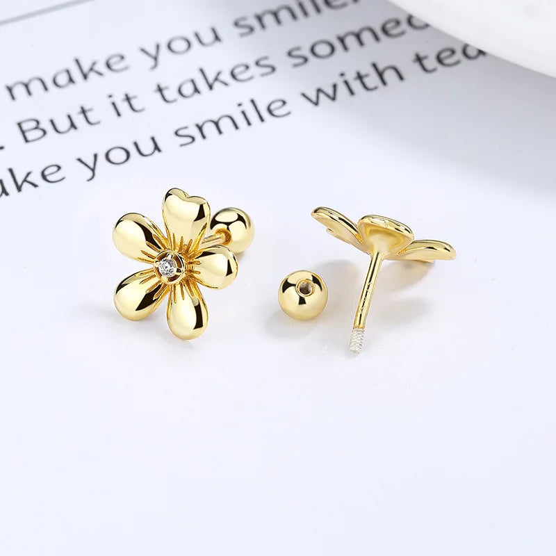 Aretes Flor con Zirconias y Rosca