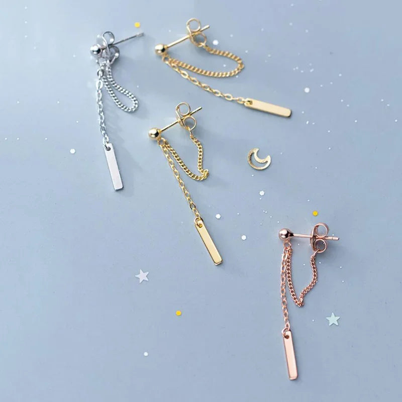 Aretes Barra Geométrica con Cadena