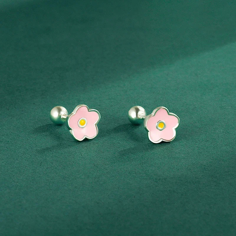 Aretes Florecita Esmaltada con Rosca
