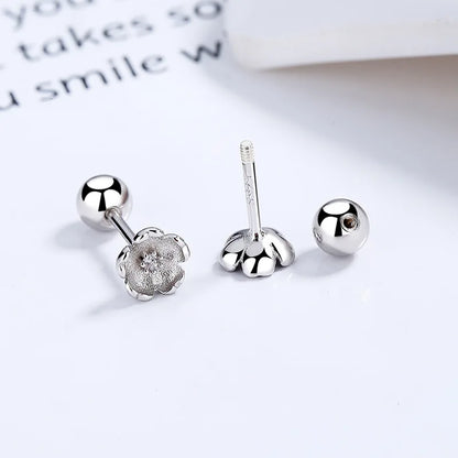Aretes Flor Brillante con Rosca