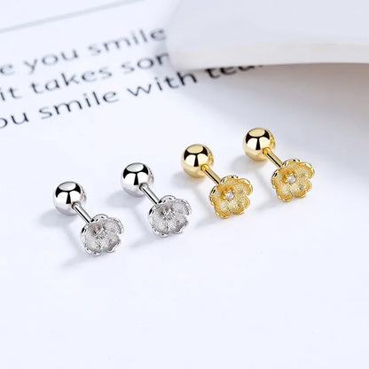 Aretes Flor Brillante con Rosca