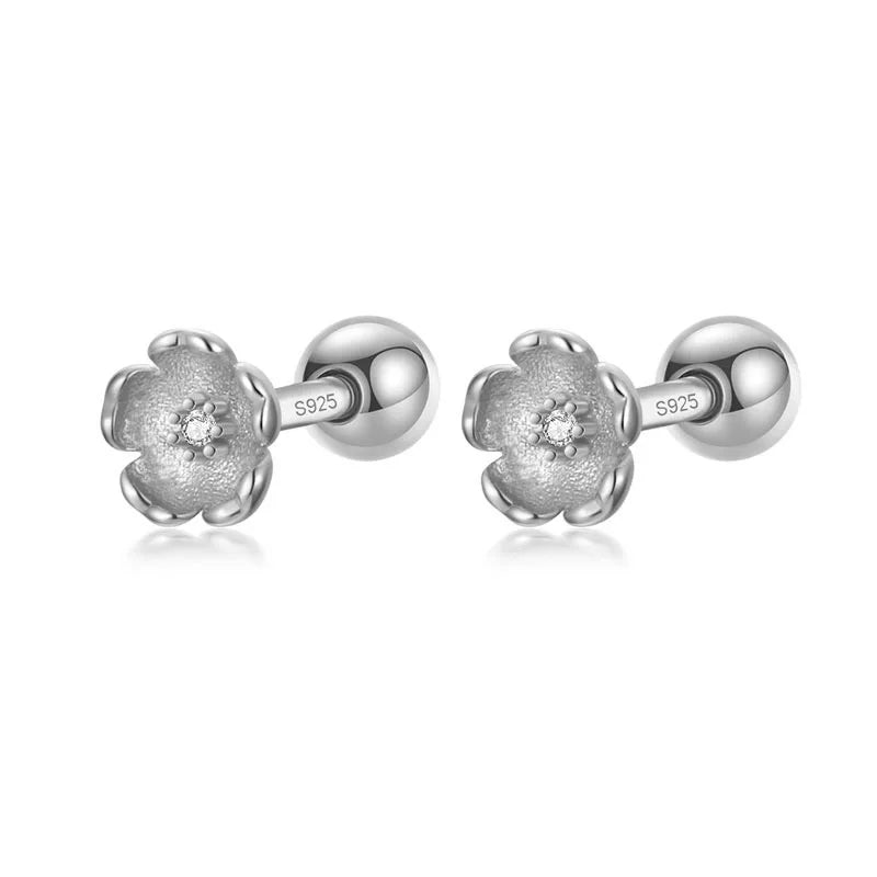 Aretes Flor Brillante con Rosca