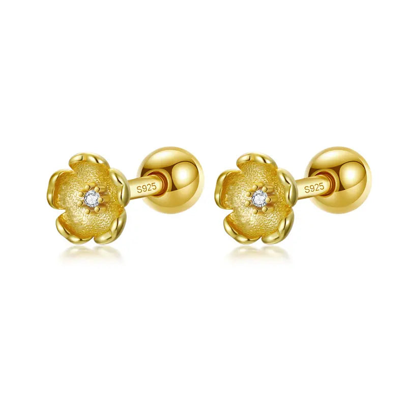 Aretes Flor Brillante con Rosca