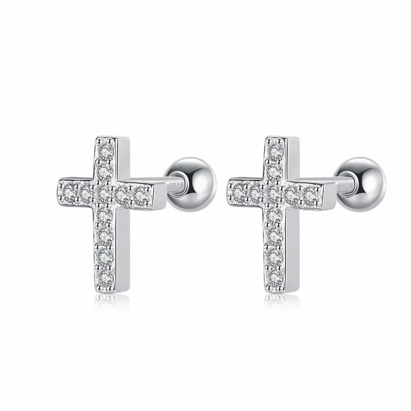 Aretes Cruz con Zirconias y Cierre de Rosca