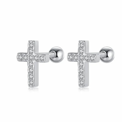 Aretes Cruz con Zirconias y Cierre de Rosca