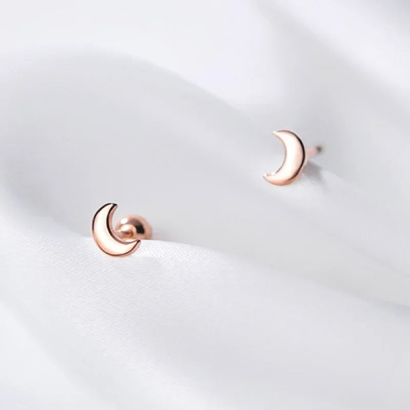 Aretes Mini Luna con Cierre de Rosca