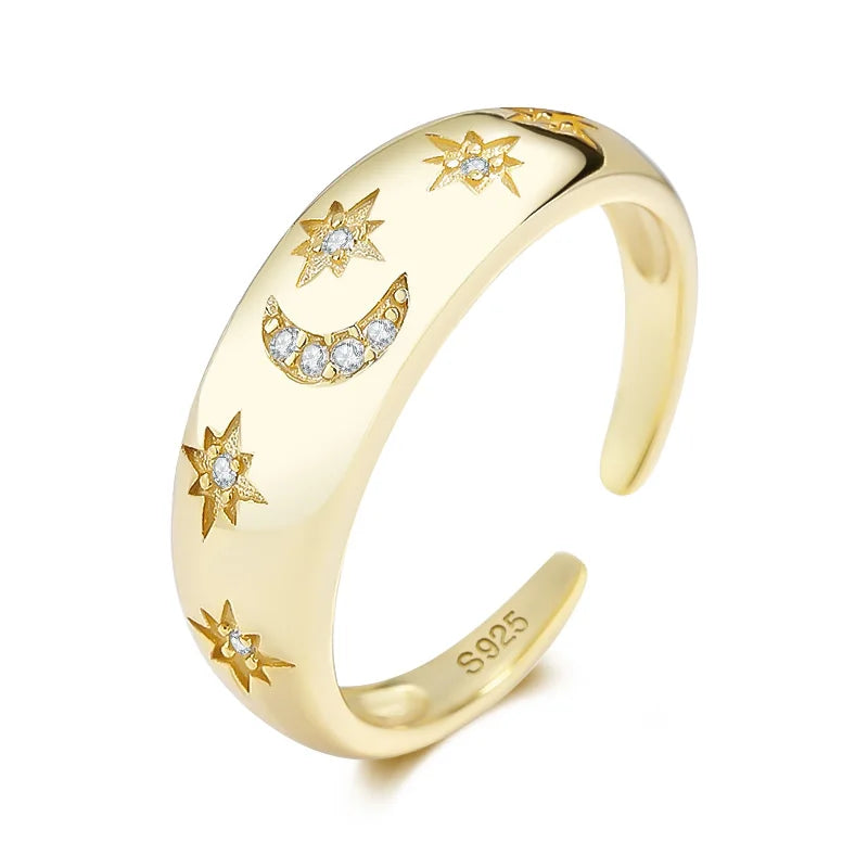 Anillo Abierto Luna y Estrella