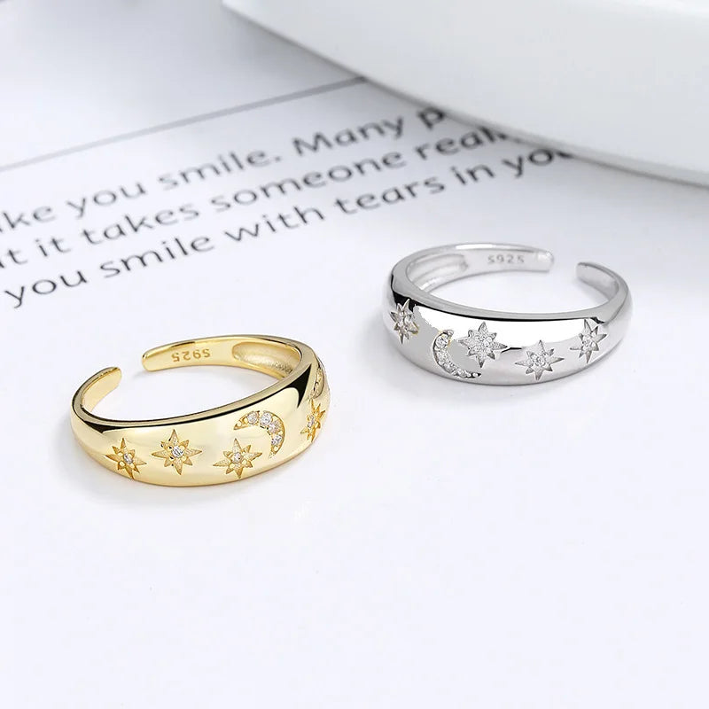 Anillo Abierto Luna y Estrella