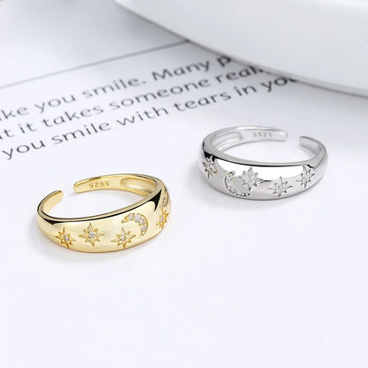Anillo Abierto Luna y Estrella