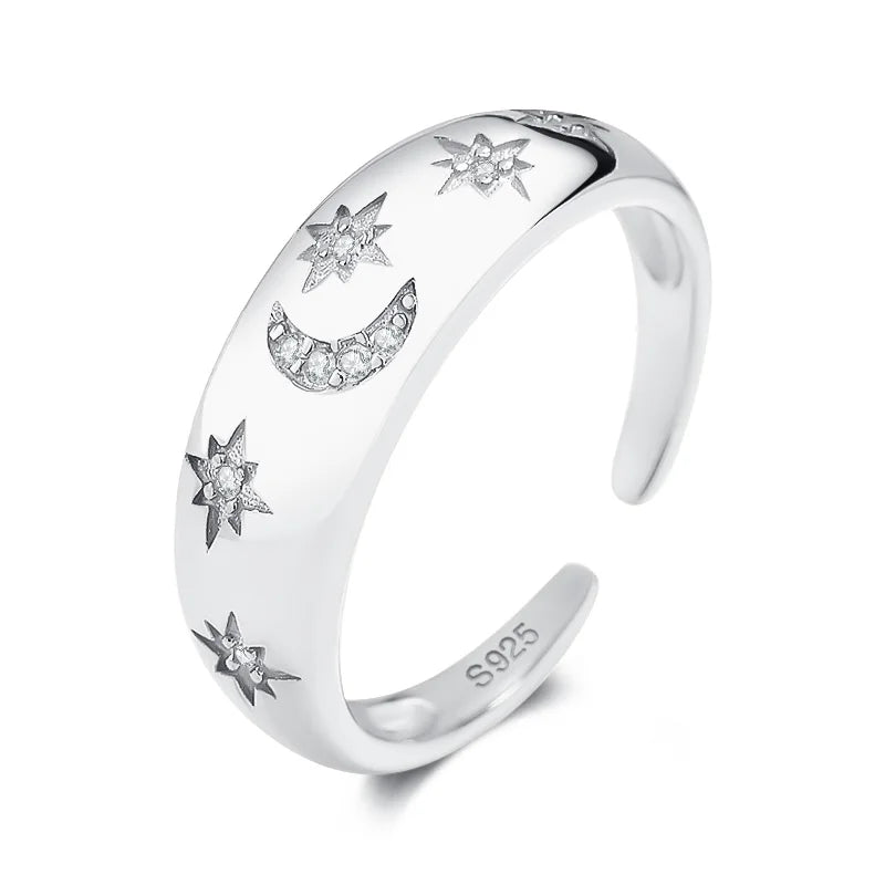 Anillo Abierto Luna y Estrella