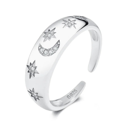 Anillo Abierto Luna y Estrella