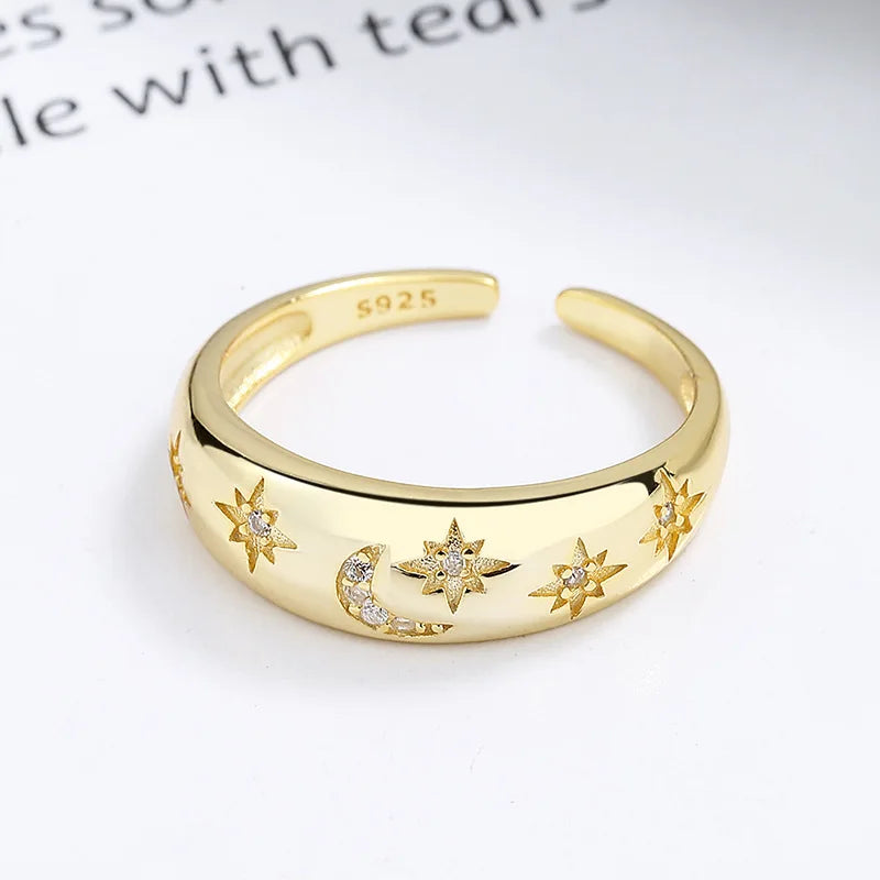 Anillo Abierto Luna y Estrella