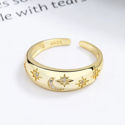 Anillo Abierto Luna y Estrella