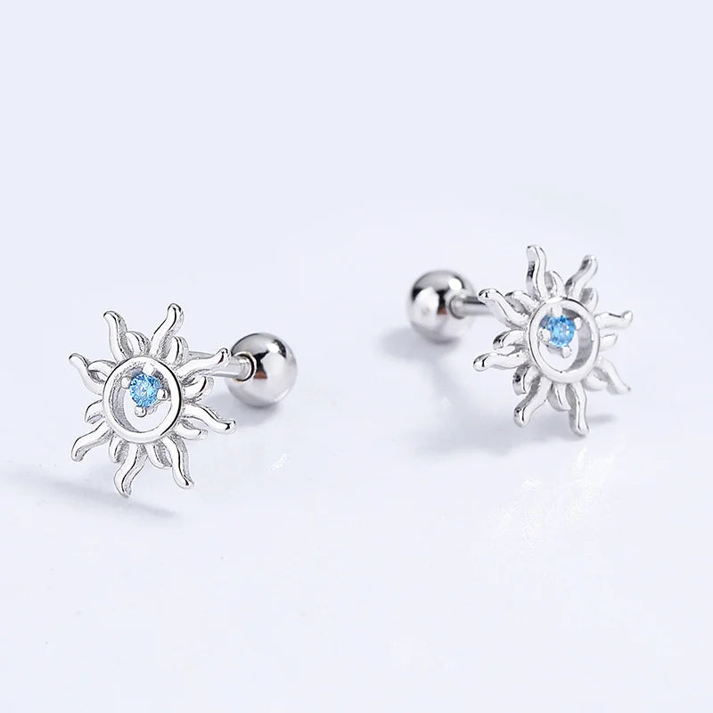 Aretes Sol con Zirconia Azul