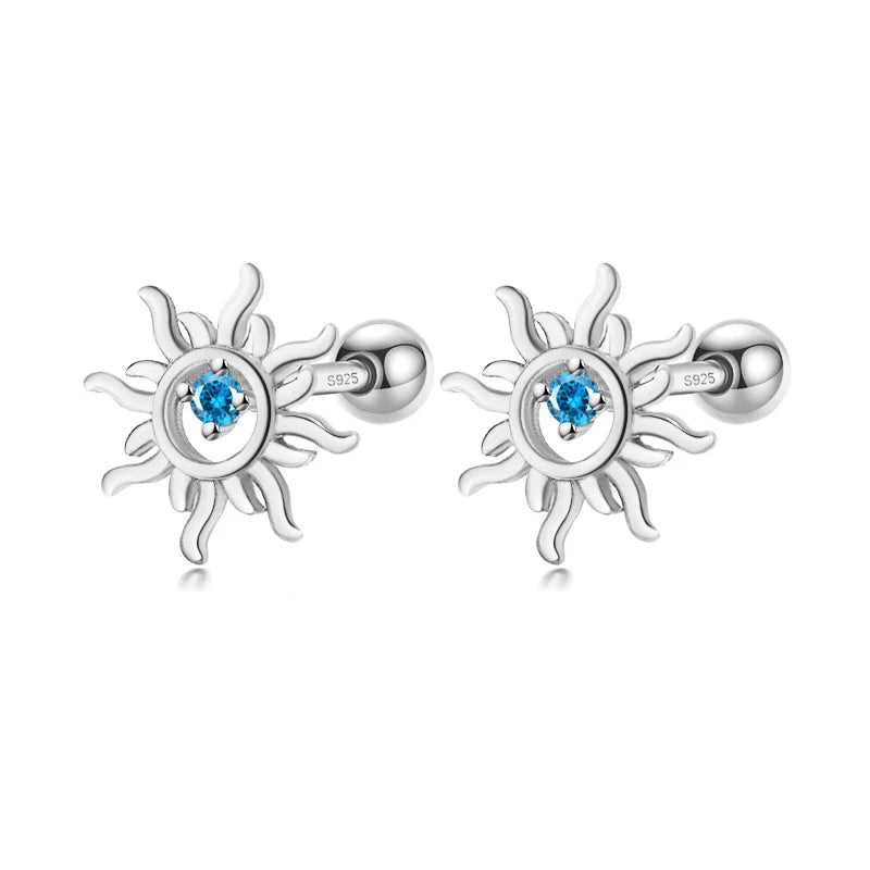 Aretes Sol con Zirconia Azul