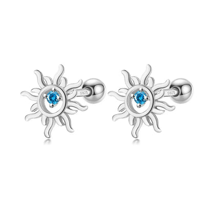 Aretes Sol con Zirconia Azul