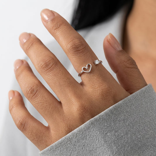 Anillo Abierto Corazón con Zirconia