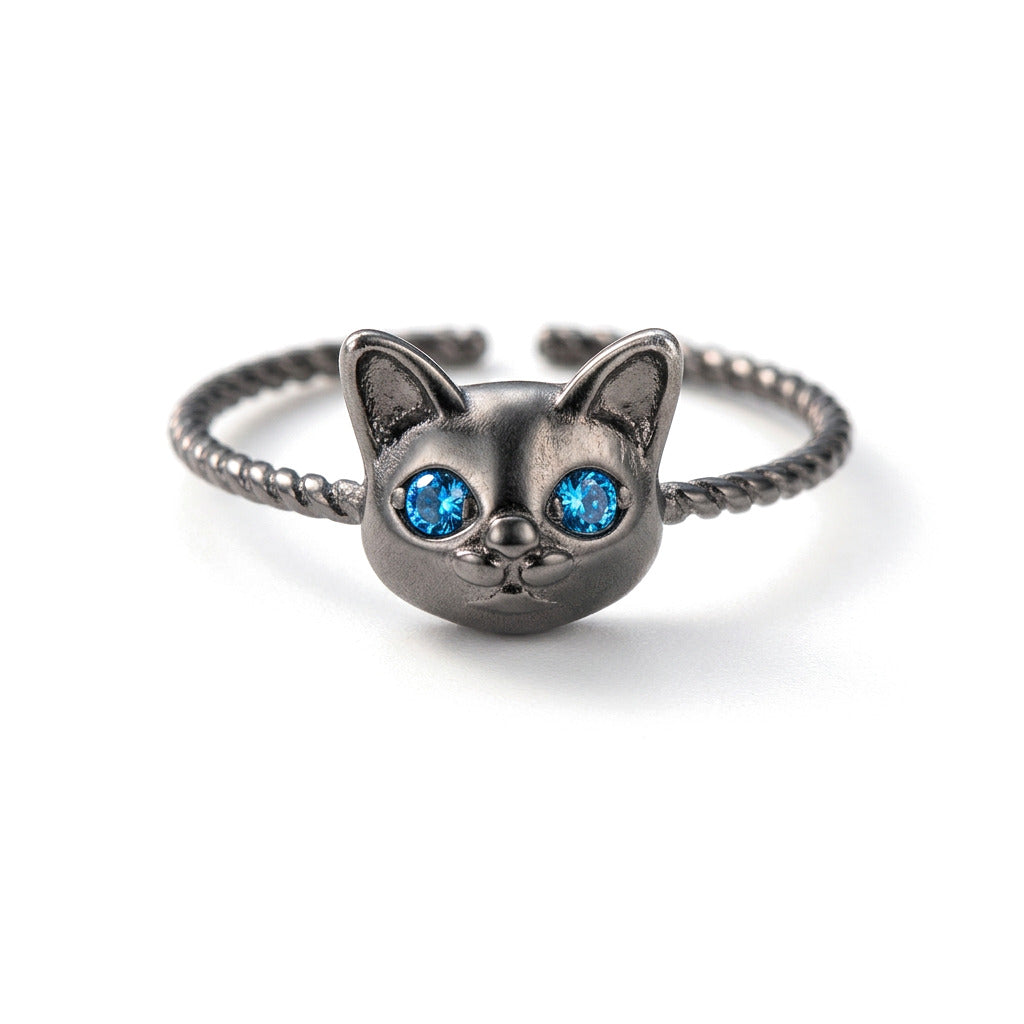 Anillo Abierto Gatito Trenzado con Zirconias