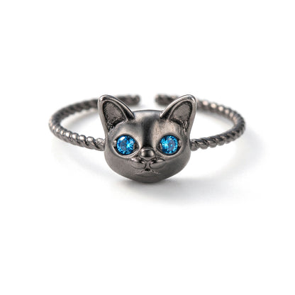 Anillo Abierto Gatito Trenzado con Zirconias
