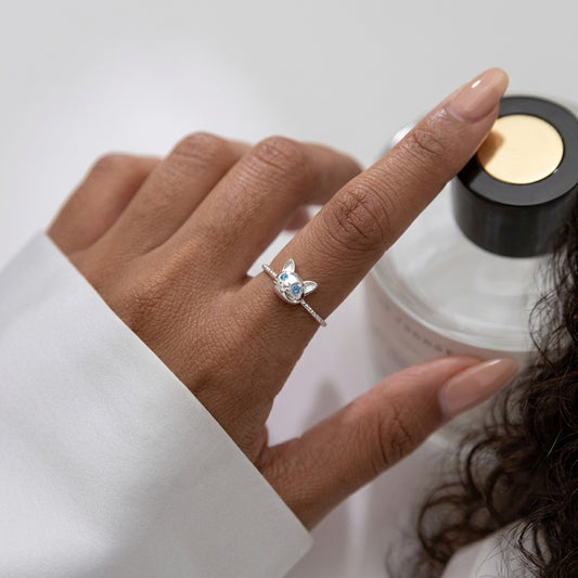 Anillo Abierto Gatito Trenzado con Zirconias