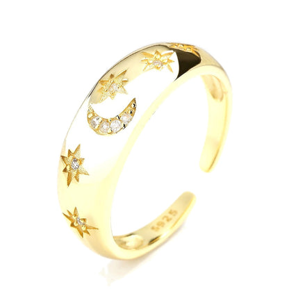 Anillo Abierto Luna y Estrella
