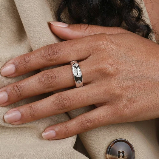 Anillo Abierto Luna y Estrella