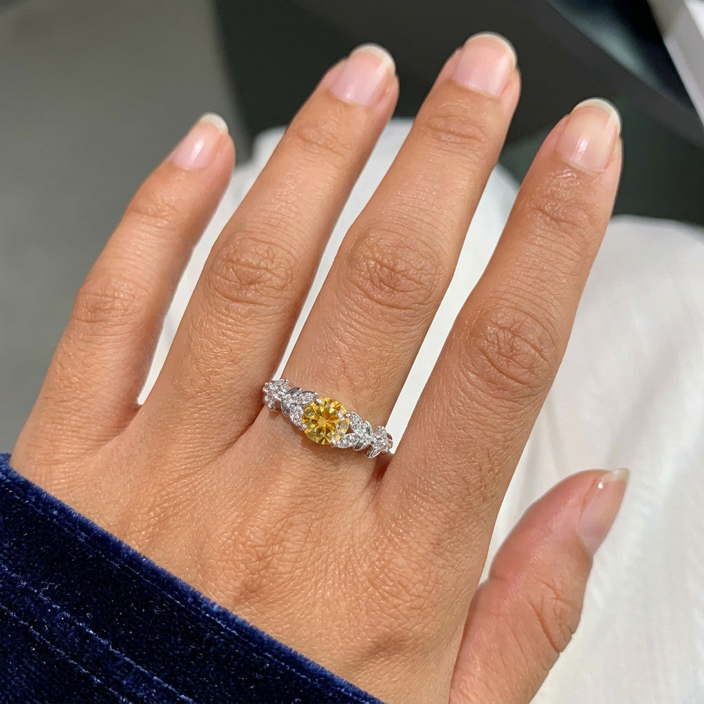 Anillo Ajustable Hoja con Cristal Natural
