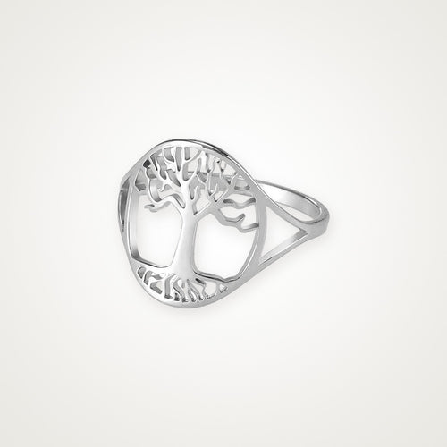 Anillo Árbol con raíces plateado