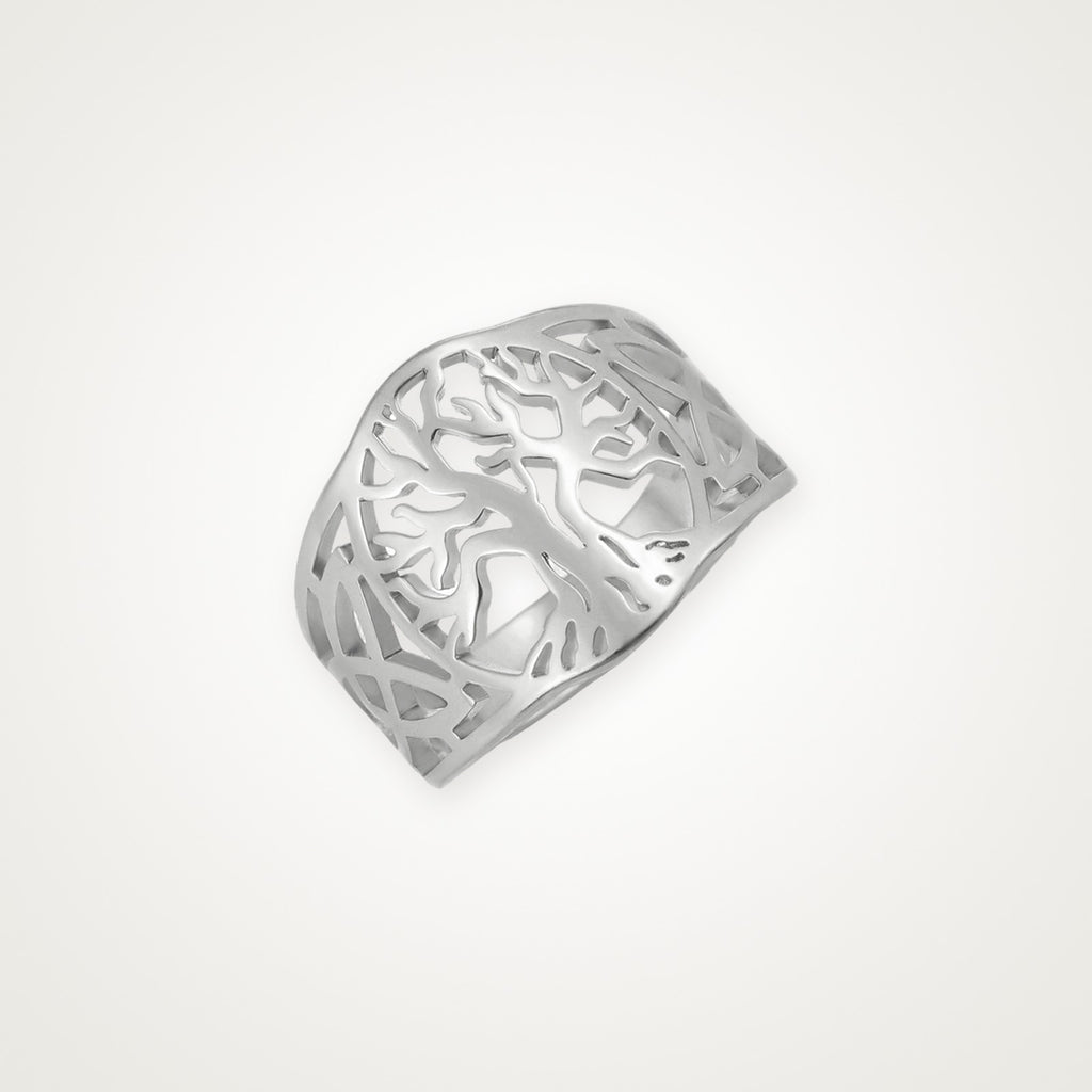 Anillo Árbol de la vida ancho plateado
