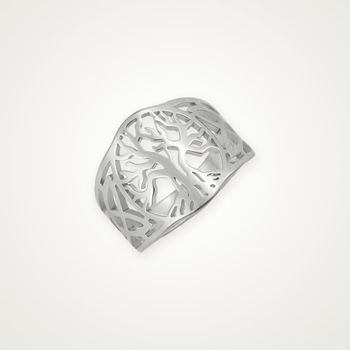 Anillo Árbol de la vida ancho plateado