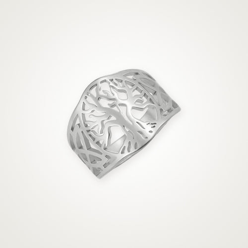 Anillo Árbol de la vida ancho plateado