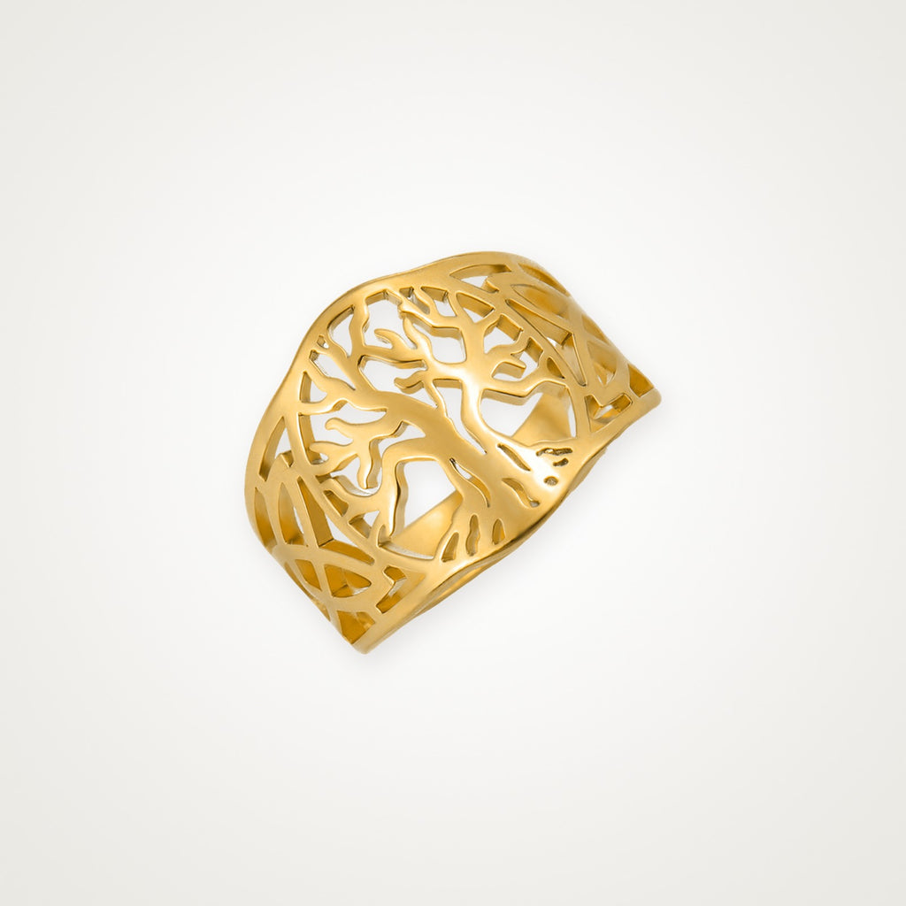 Anillo Árbol de la vida ancho dorado