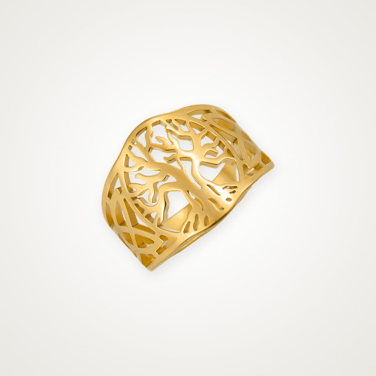 Anillo Árbol de la vida ancho dorado