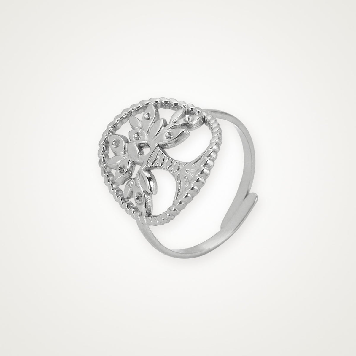 Anillo Árbol de la vida en medalla plateado