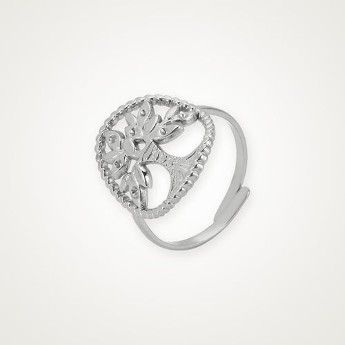 Anillo Árbol de la vida en medalla plateado