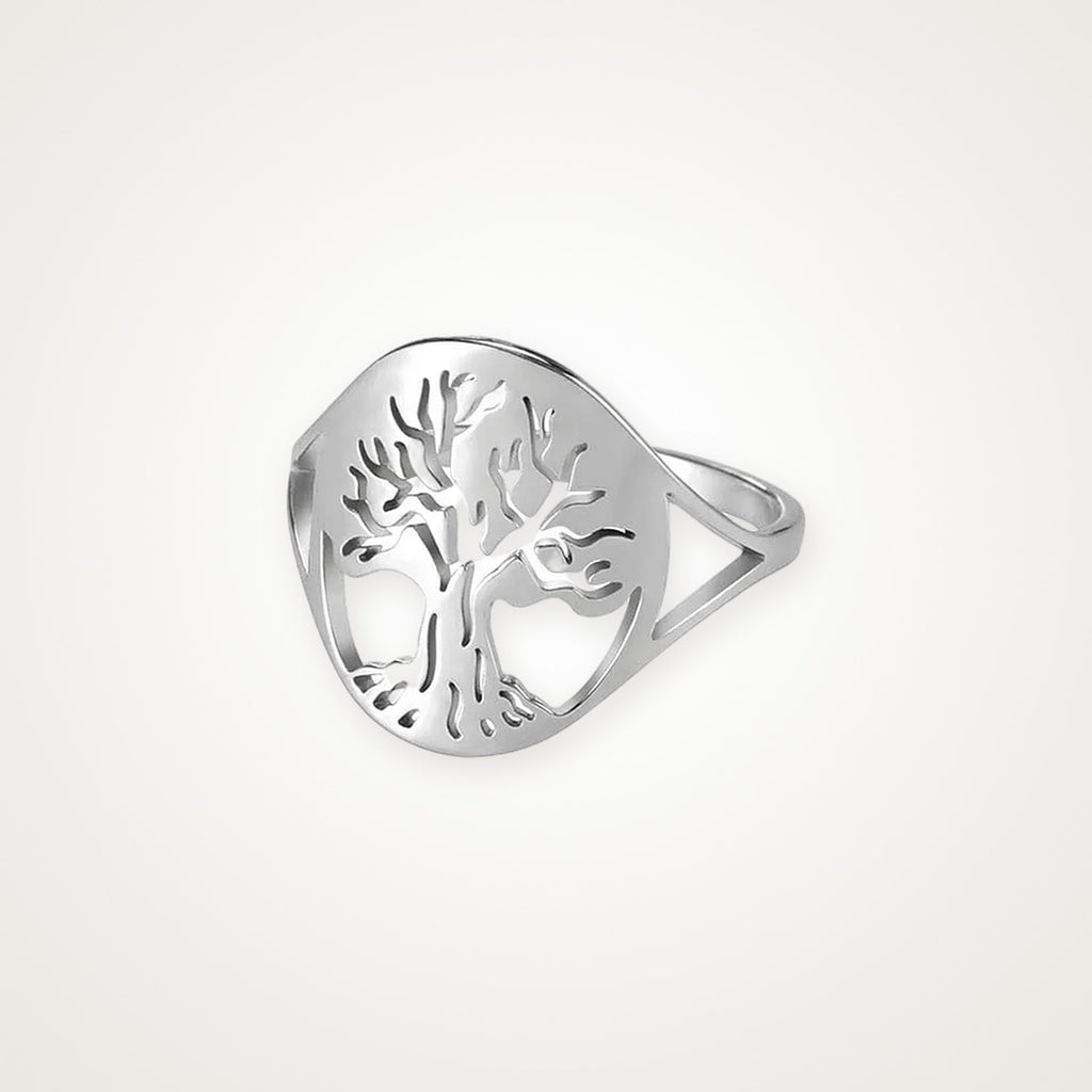 Anillo Árbol de la vida en óvalo plateado