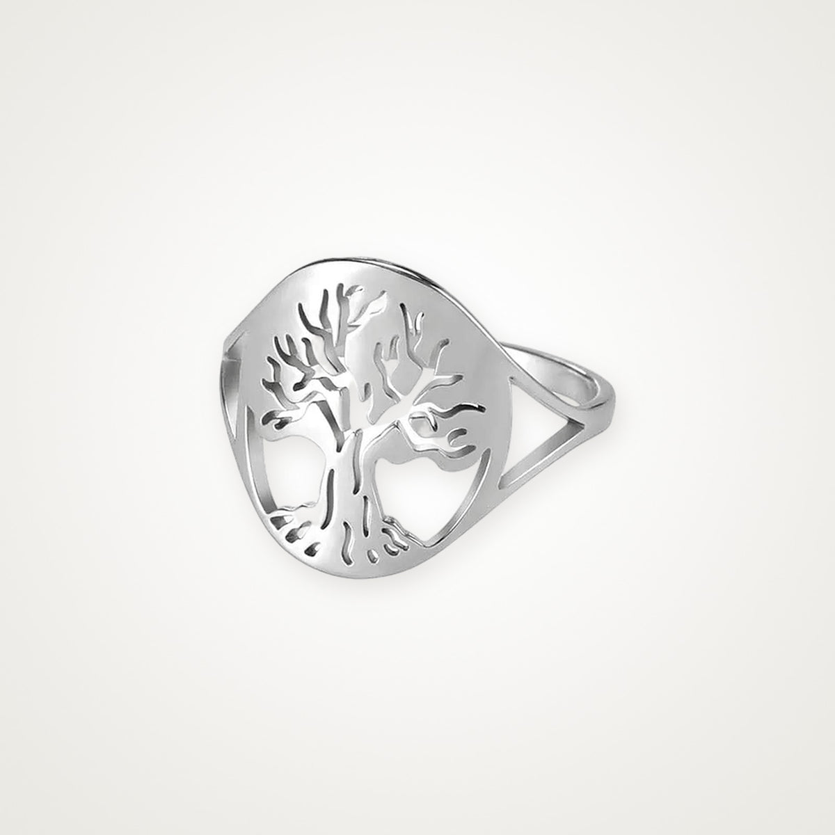 Anillo Árbol de la vida en óvalo plateado