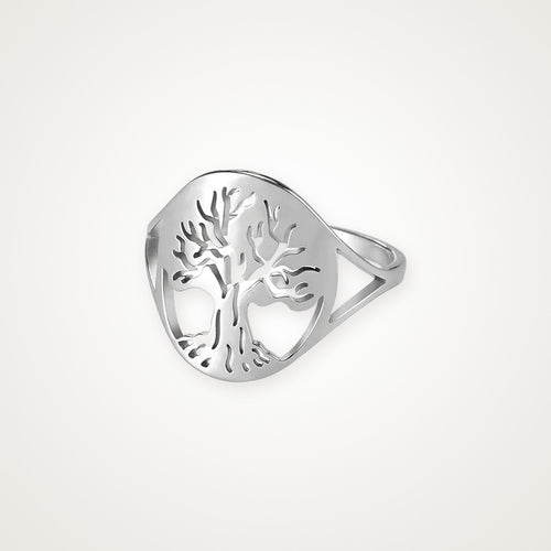 Anillo Árbol de la vida en óvalo plateado