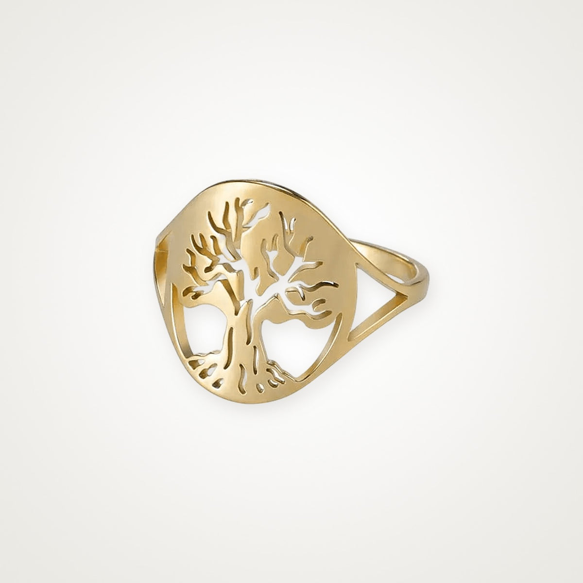 Anillo Árbol de la vida en óvalo dorado