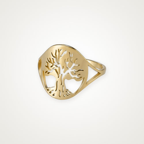 Anillo Árbol de la vida en óvalo dorado